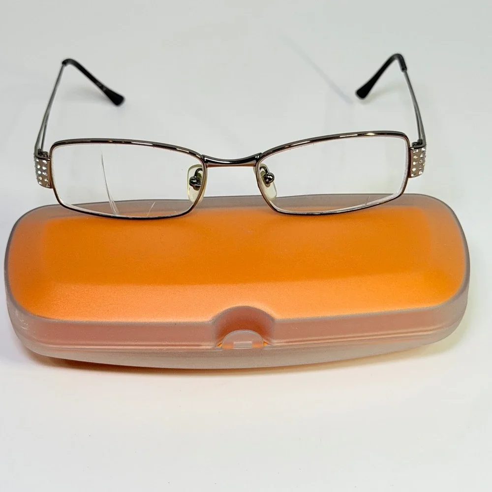 Vintage Medusa Rhinestone Rectangular Eyeglasses Gunmetal Metal Frames Y2K